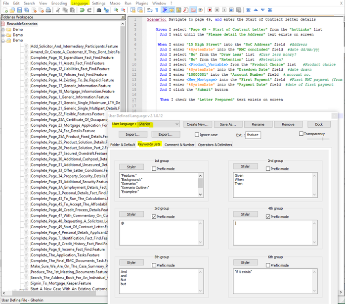 Editing in Notepad++ :: GherkinUFT